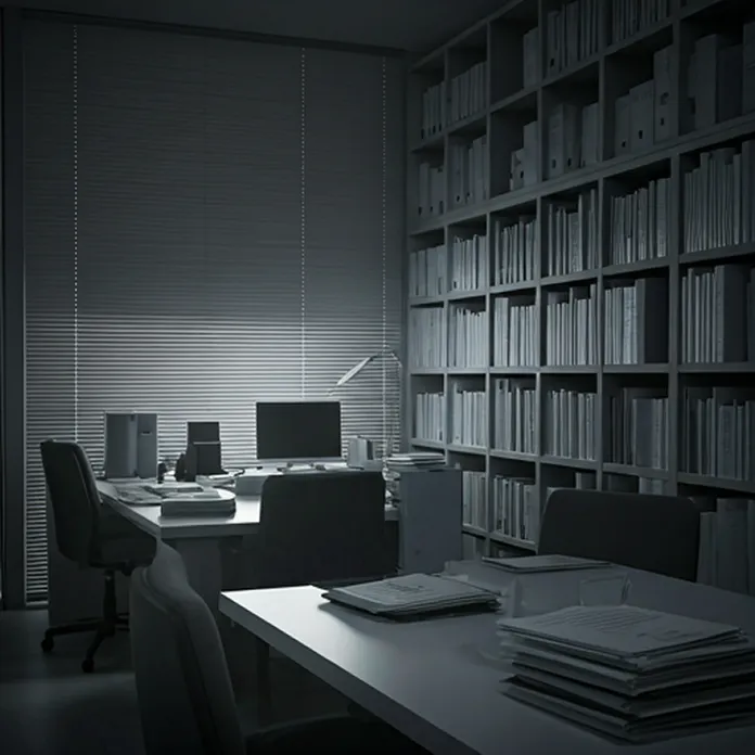 Oficina desorganizada con papeles por encima de las mesas